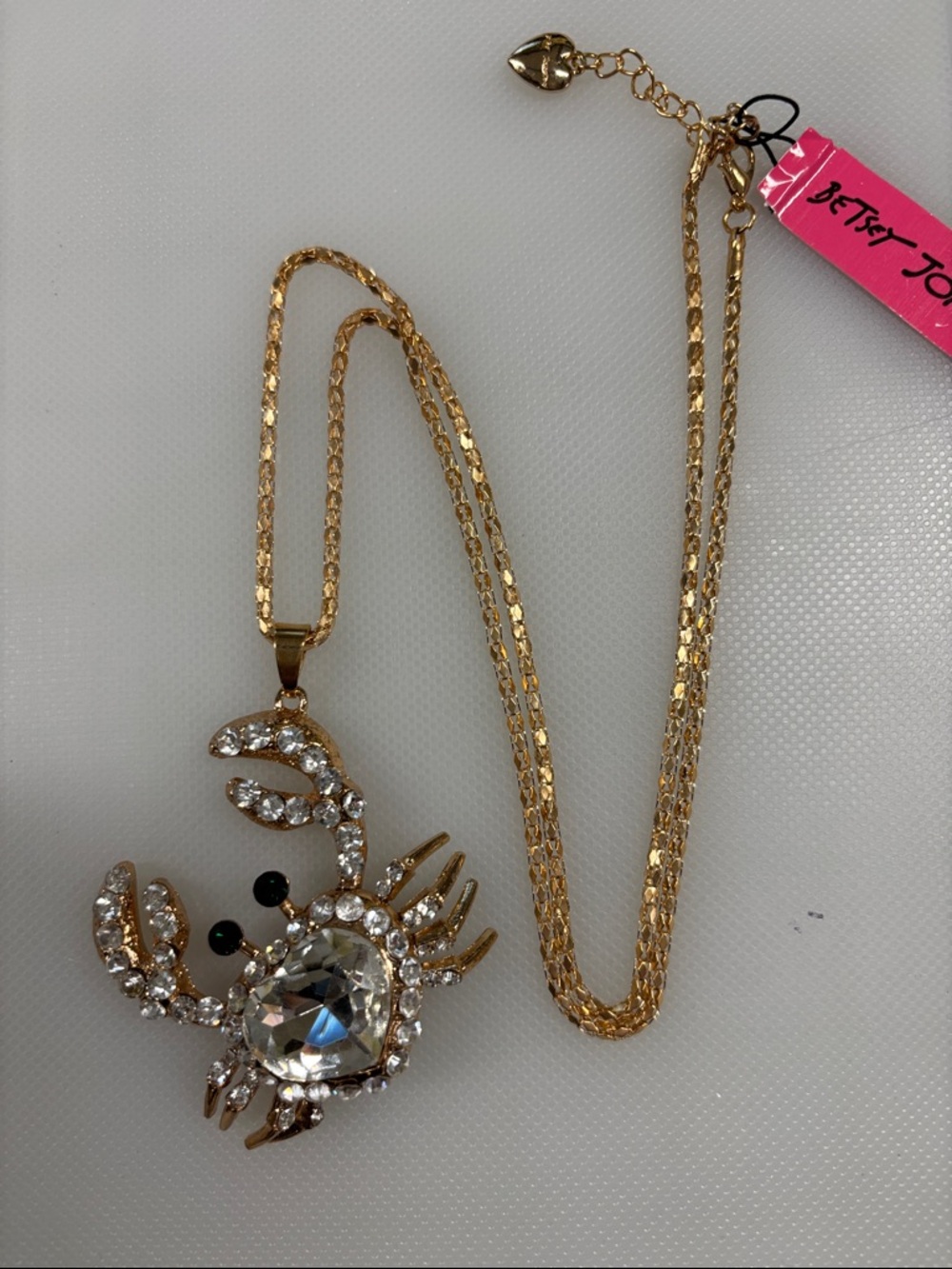 Betsey Johnson Gold Tone Crab Necklace with Clear Crystals